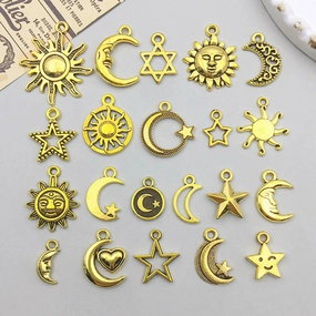 Wholesale 1 Antique Gold Alloy Simulation Sun, Moon, Stars DIY Pendant