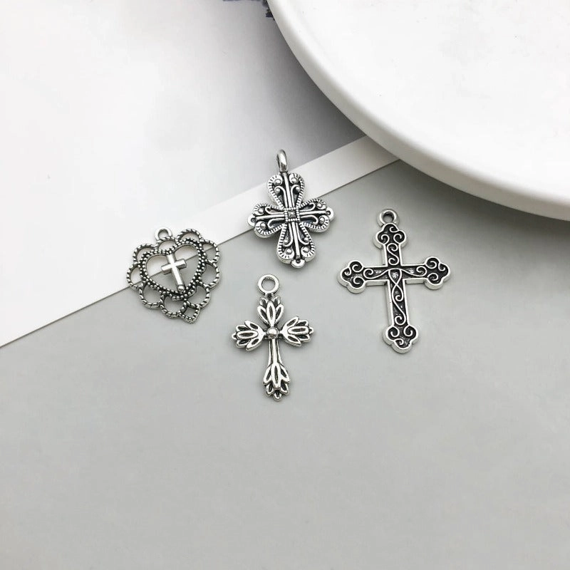 Wholesale 1 Antique Silver Alloy Cross Series Simulation Heart Cross DIY Pendant