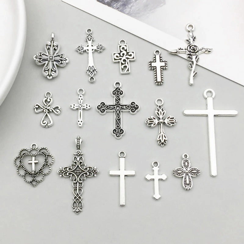 Wholesale 1 Antique Silver Alloy Cross Series Simulation Heart Cross DIY Pendant