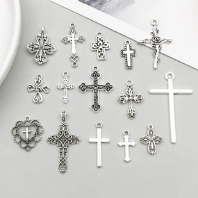 Wholesale 1 Antique Silver Alloy Cross Series Simulation Heart Cross DIY Pendant