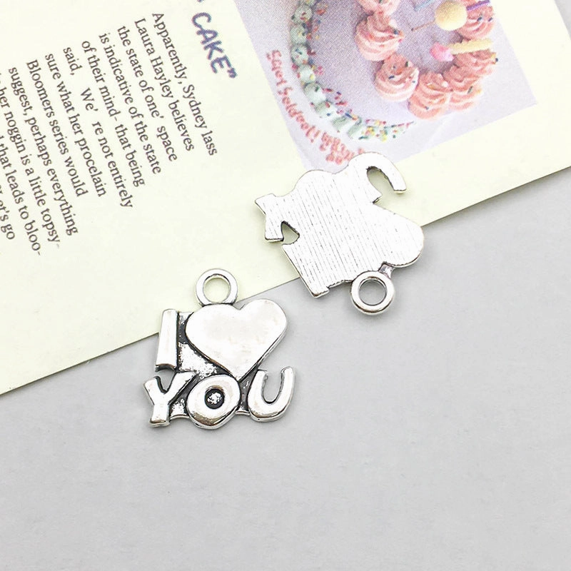 Wholesale 1 Antique Silver Alloy Simulation Heart-shaped English Letter DIY Pendant