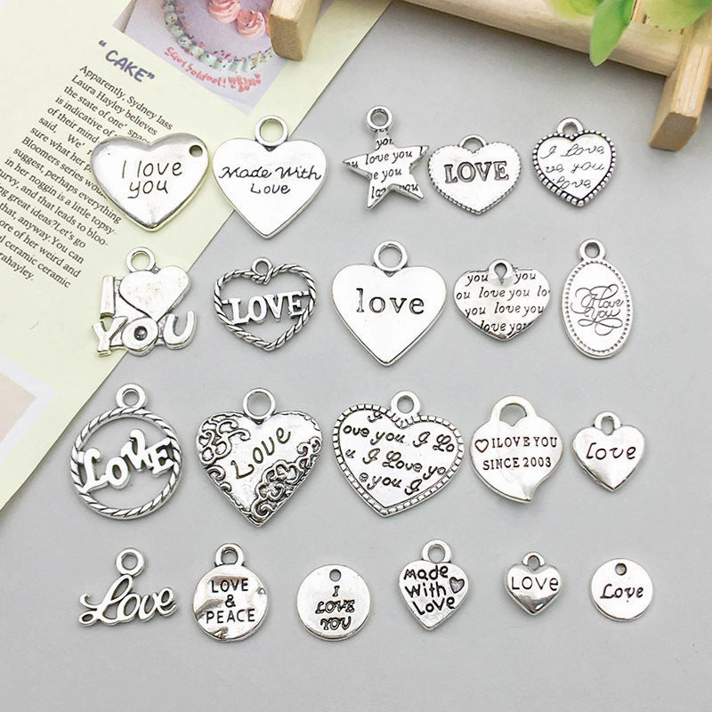 Wholesale 1 Antique Silver Alloy Simulation Heart-shaped English Letter DIY Pendant