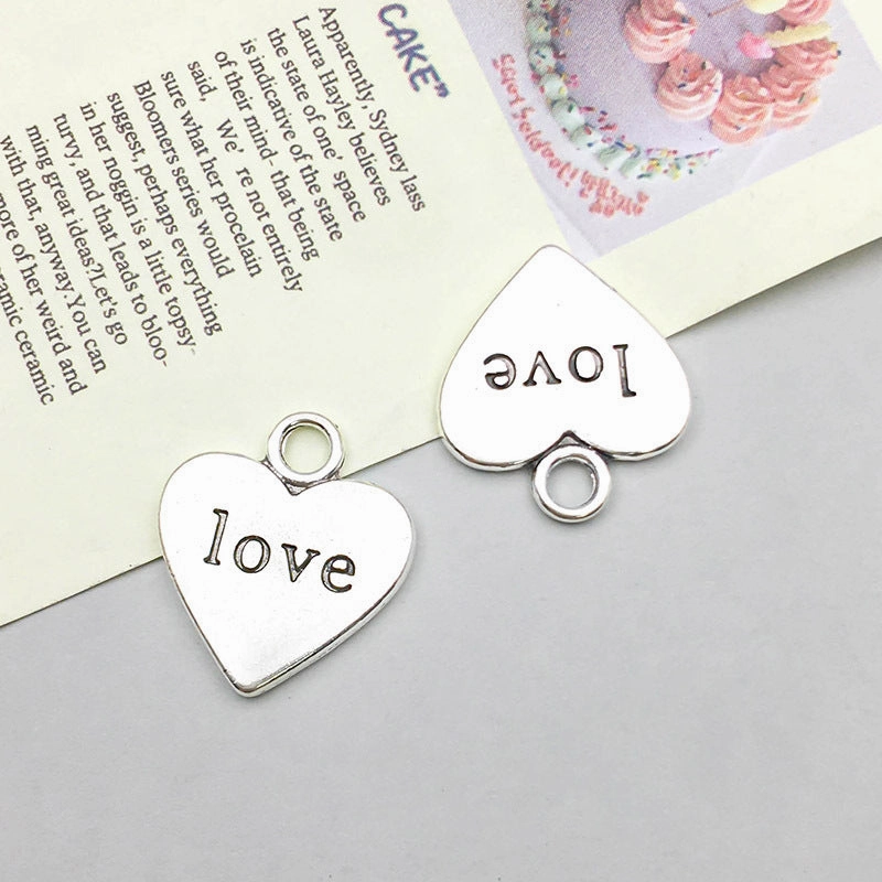 Wholesale 1 Antique Silver Alloy Simulation Heart-shaped English Letter DIY Pendant