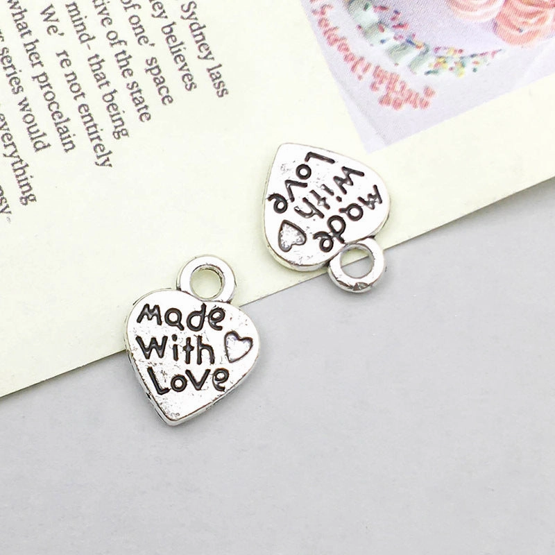 Wholesale 1 Antique Silver Alloy Simulation Heart-shaped English Letter DIY Pendant