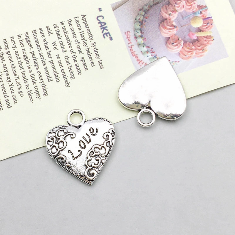 Wholesale 1 Antique Silver Alloy Simulation Heart-shaped English Letter DIY Pendant