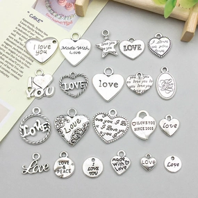 Wholesale 1 Antique Silver Alloy Simulation Heart-shaped English Letter DIY Pendant