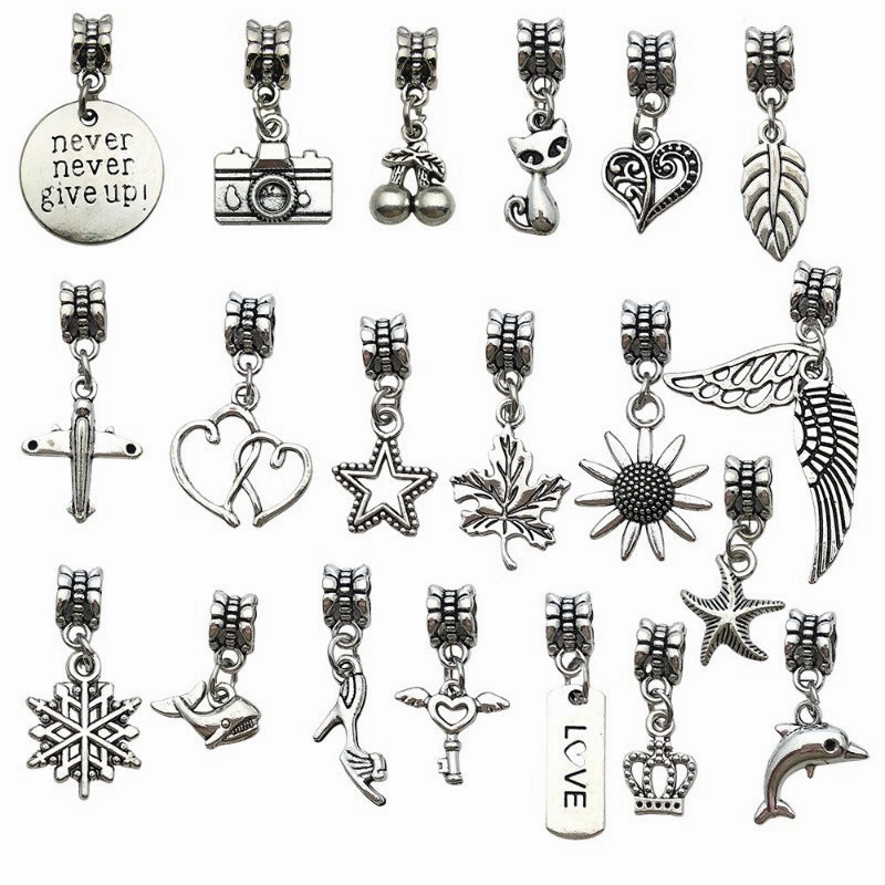 Wholesale 1 Antique Silver Alloy Simulation Maple Leaf High Heels Series Large Hole Bead DIY Pendant