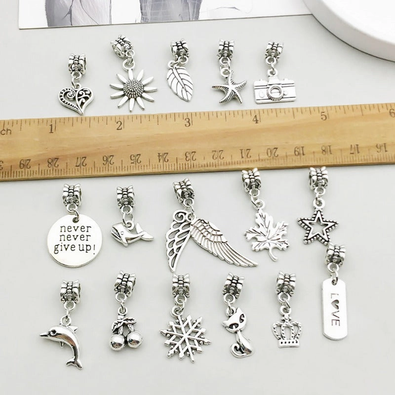 Wholesale 1 Antique Silver Alloy Simulation Maple Leaf High Heels Series Large Hole Bead DIY Pendant