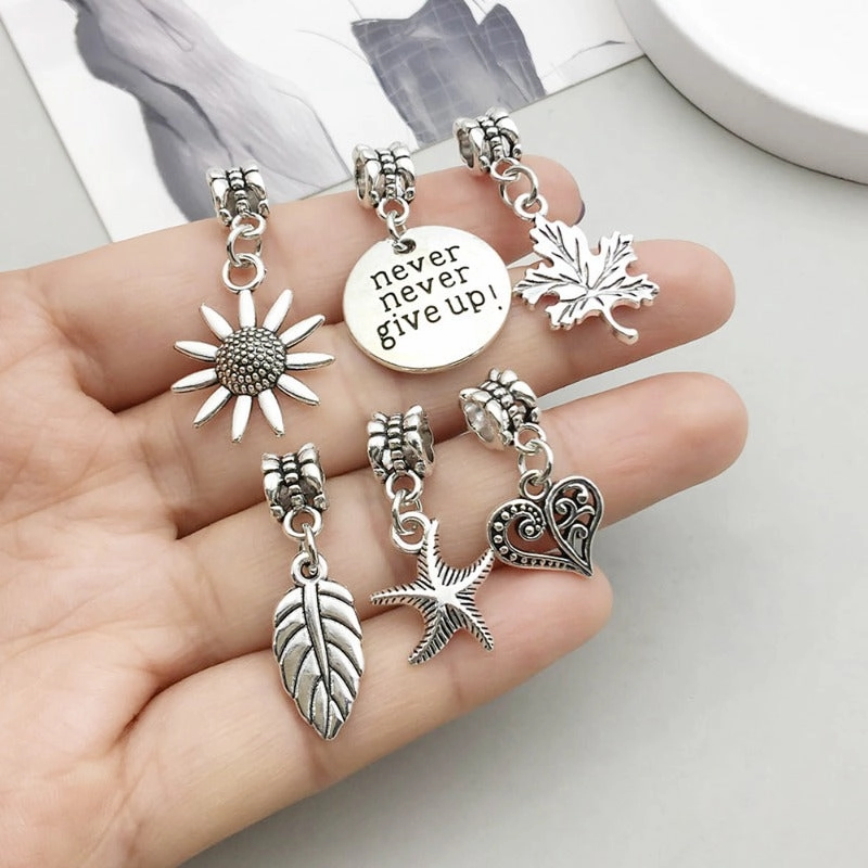 Wholesale 1 Antique Silver Alloy Simulation Maple Leaf High Heels Series Large Hole Bead DIY Pendant