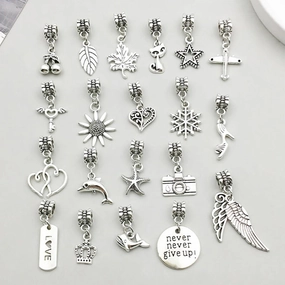 Wholesale 1 Antique Silver Alloy Simulation Maple Leaf High Heels Series Large Hole Bead DIY Pendant