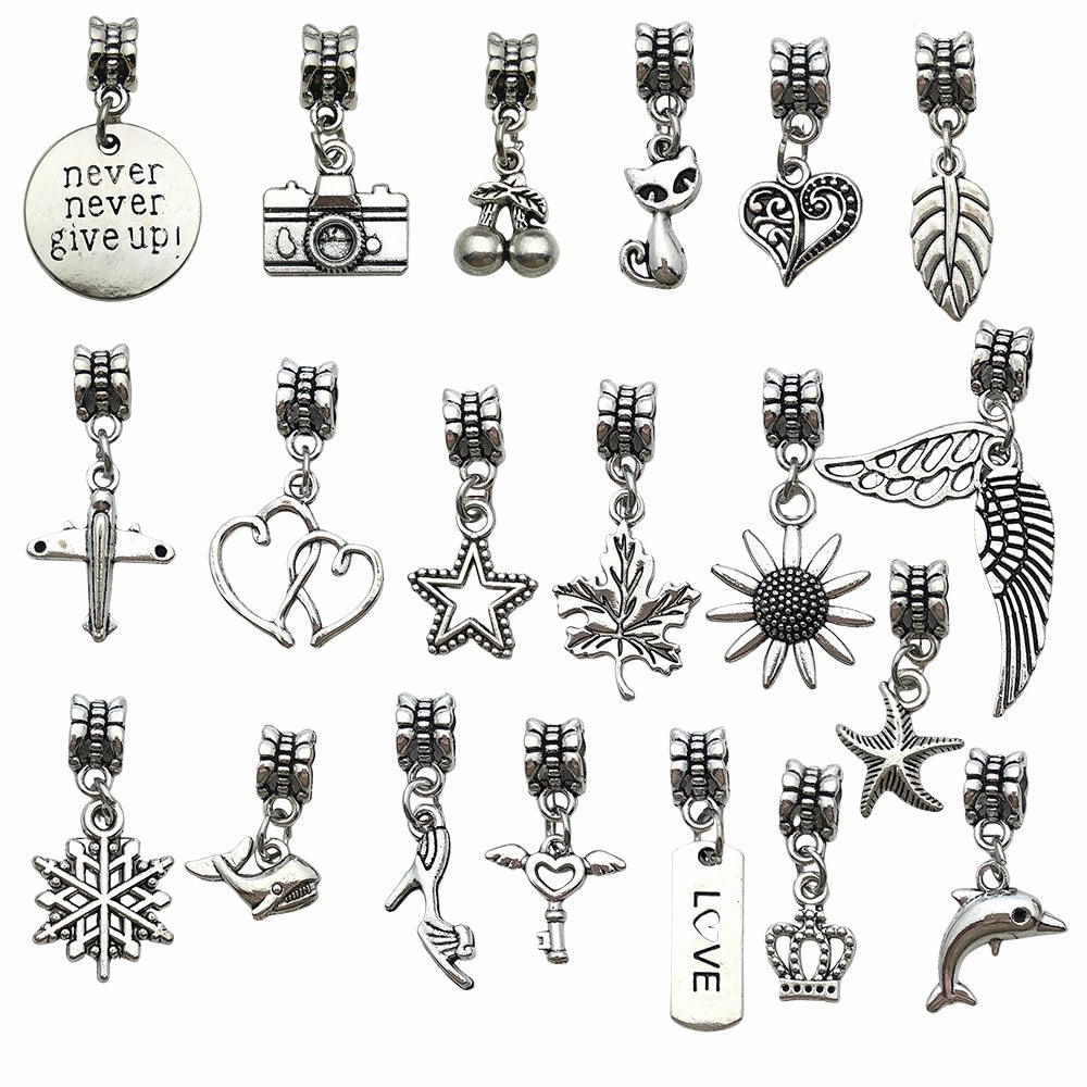 Wholesale 1 Antique Silver Alloy Simulation Maple Leaf High Heels Series Large Hole Bead DIY Pendant