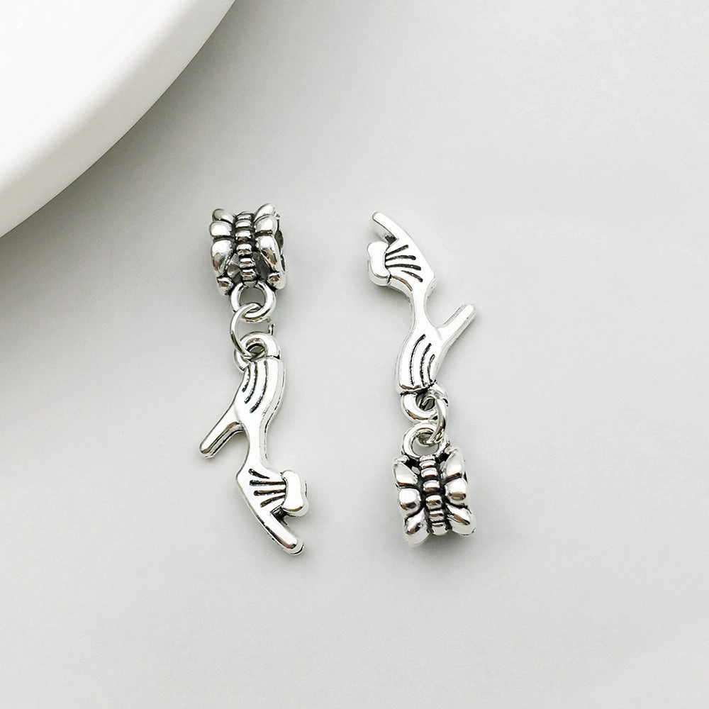 Wholesale 1 Antique Silver Alloy Simulation Maple Leaf High Heels Series Large Hole Bead DIY Pendant