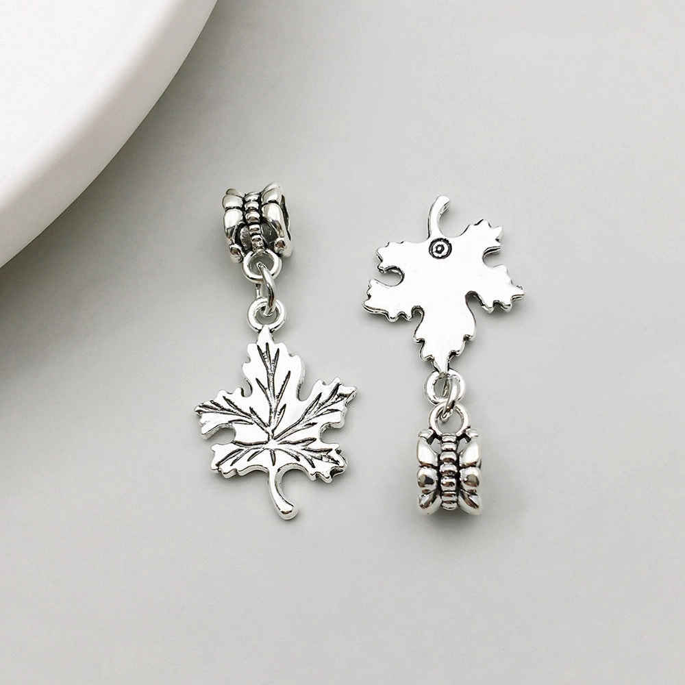 Wholesale 1 Antique Silver Alloy Simulation Maple Leaf High Heels Series Large Hole Bead DIY Pendant