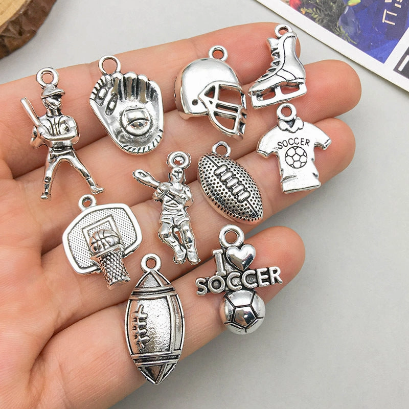 Wholesale 1 Antique Silver Alloy Simulation Rugby Baseball Series DIY Pendant