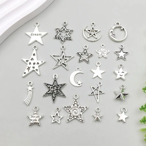 Wholesale 1 Antique Silver Alloy Star Series Simulation Hollow Pentagram DIY Pendant