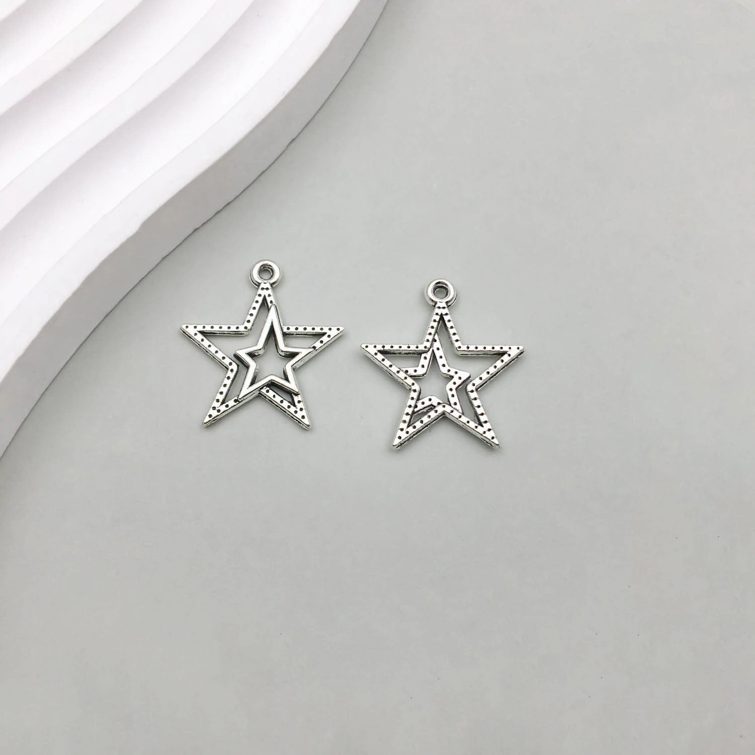 Wholesale 1 Antique Silver Alloy Star Series Simulation Hollow Pentagram DIY Pendant