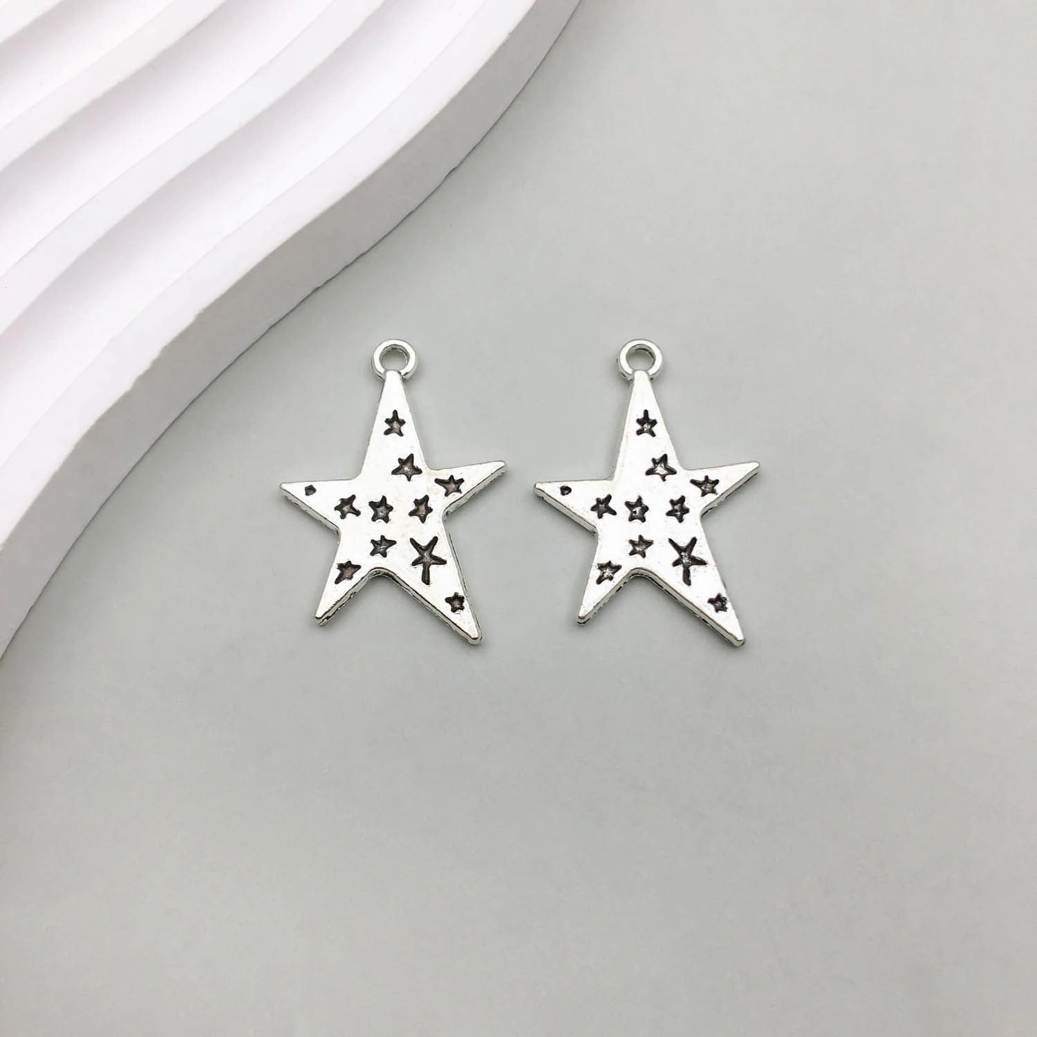 Wholesale 1 Antique Silver Alloy Star Series Simulation Hollow Pentagram DIY Pendant