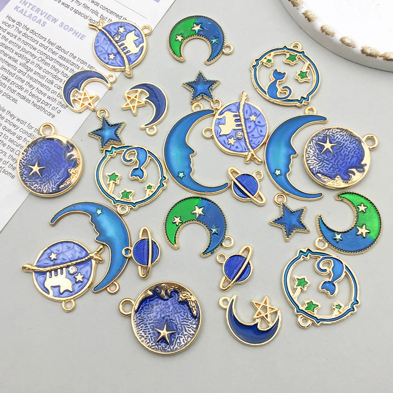 Wholesale 1 Blue Drip Oil Alloy Simulation Moon Star DIY Pendant