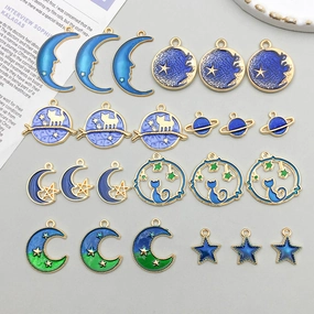 Wholesale 1 Blue Drip Oil Alloy Simulation Moon Star DIY Pendant