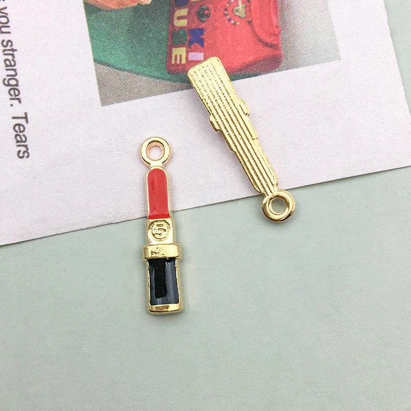 Wholesale 1 Drop Oil Alloy Red Simulated Lipstick Bow DIY Pendant