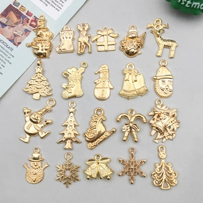Wholesale 1 KC Gold Alloy Christmas Series Simulation Santa Claus Snowflake DIY Pendant