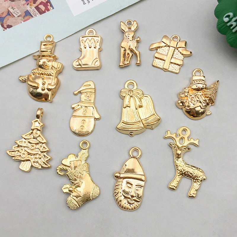 Wholesale 1 KC Gold Alloy Christmas Series Simulation Santa Claus Snowflake DIY Pendant