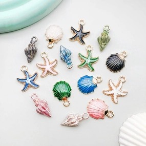 Wholesale 1 New Colored Drip Oil Alloy Simulation Shell Starfish Series DIY Pendant