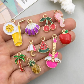 Wholesale 1 New Oil Dripping Alloy Colorful Simulation Apple Cherry DIY Pendant