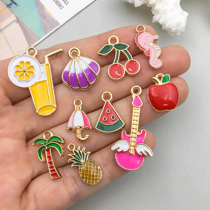 Wholesale 1 New Oil Dripping Alloy Colorful Simulation Apple Cherry DIY Pendant