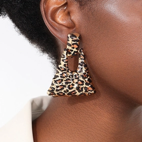 Wholesale 1 Pair of Fashionable and Exaggerated Metal Geometric Leopard Print Quadrilateral Large Earrings