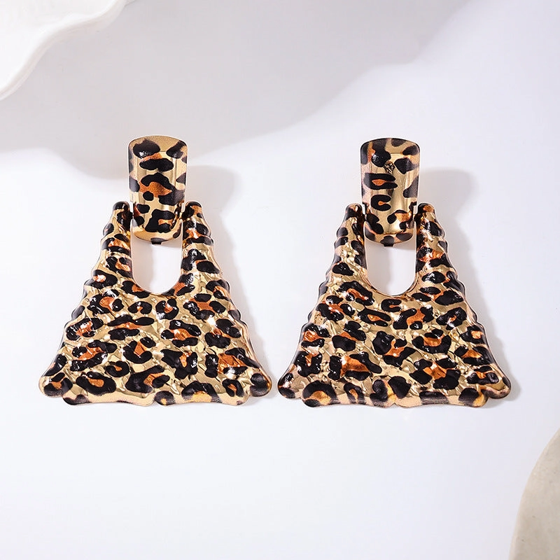 Wholesale 1 Pair of Fashionable and Exaggerated Metal Geometric Leopard Print Quadrilateral Large Earrings