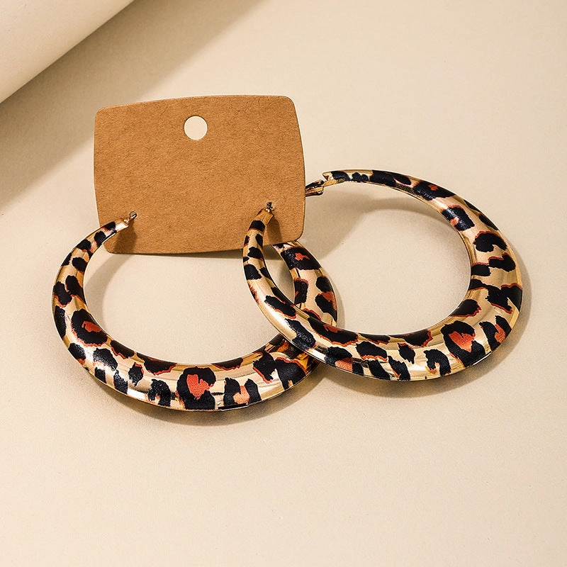 Wholesale 1 Pair of Stylish Trendy Hot Girl Style Exaggerated Geometric Hoop Leopard Print Earrings