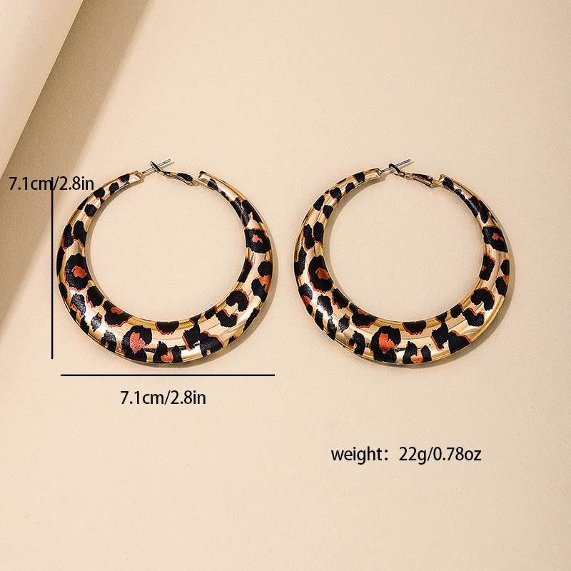 Wholesale 1 Pair of Stylish Trendy Hot Girl Style Exaggerated Geometric Hoop Leopard Print Earrings