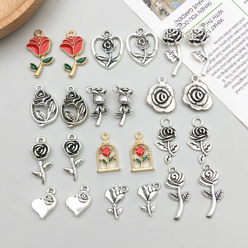 Wholesale 1 Retro Drip Oil Silver Alloy Rose DIY Pendant