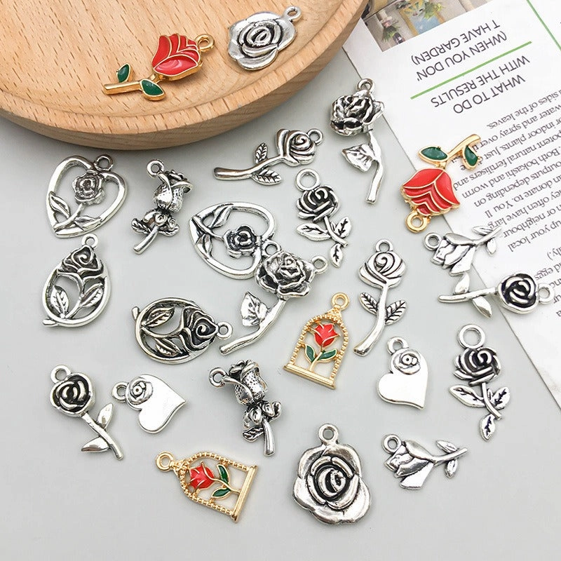 Wholesale 1 Retro Drip Oil Silver Alloy Rose DIY Pendant