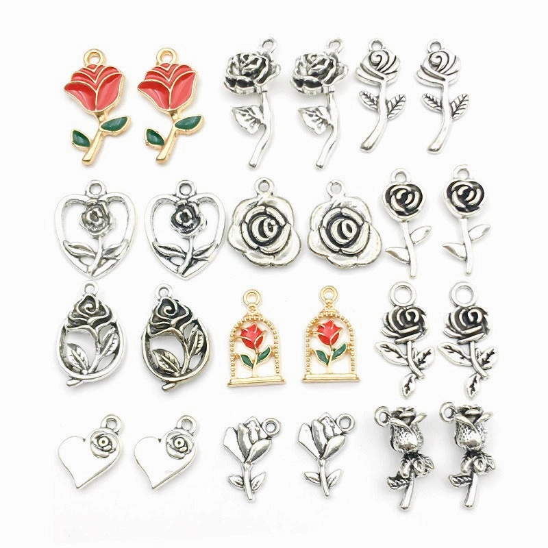 Wholesale 1 Retro Drip Oil Silver Alloy Rose DIY Pendant