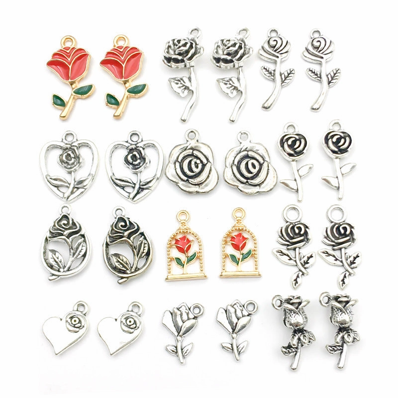 Wholesale 1 Retro Drip Oil Silver Alloy Rose DIY Pendant