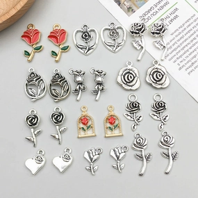 Wholesale 1 Retro Drip Oil Silver Alloy Rose DIY Pendant