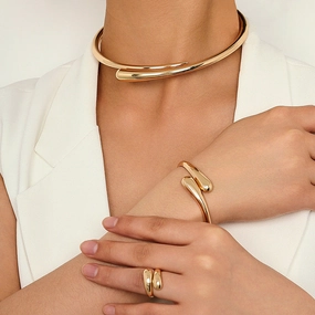 Wholesale 1 Set of Fashionable Simple Heavy Metal Temperament Geometric Ring Smooth Necklace Bracelet Ring Jewelry Set