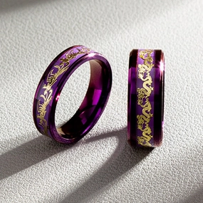 Wholesale 2024  Internet Popular Jewelry Inlaid with Dragon and Phoenix Pattern Purple Titanium Steel Ring Couple's Ring