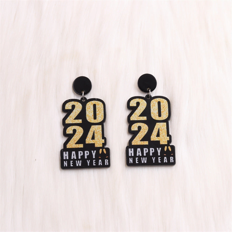 Wholesale 2024 New Year Five-Pointed Star Wine Glass Snowflake Acrylic Earrings