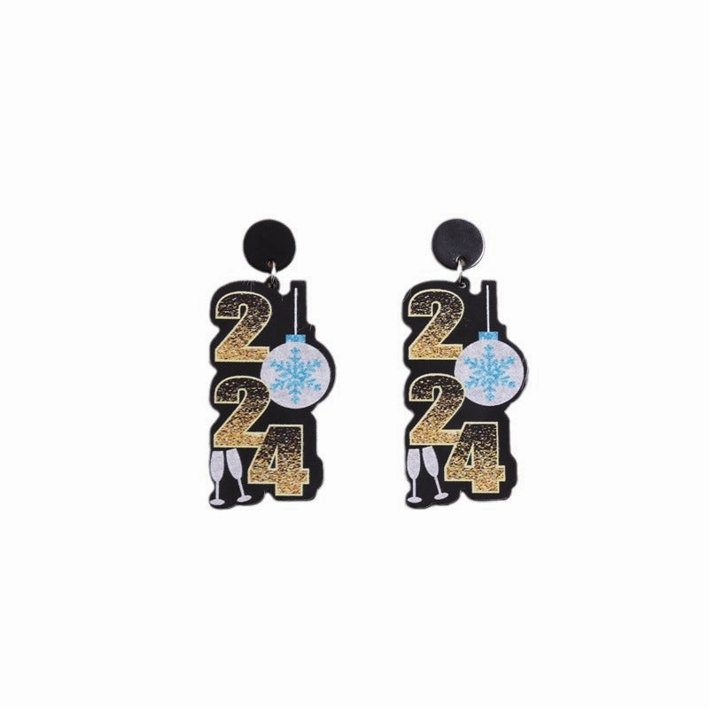 Wholesale 2024 New Year Five-Pointed Star Wine Glass Snowflake Acrylic Earrings