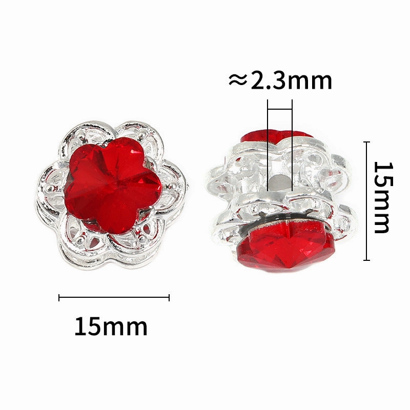 Wholesale 20pcs Heavy industry rhinestone five-petal flower diy beads double-sided hollow flower alloy beaded mobile phone chain necklace accessories