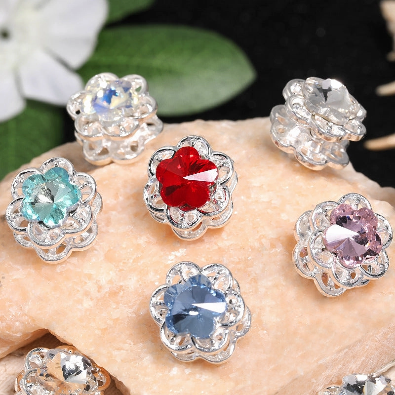 Wholesale 20pcs Heavy industry rhinestone five-petal flower diy beads double-sided hollow flower alloy beaded mobile phone chain necklace accessories