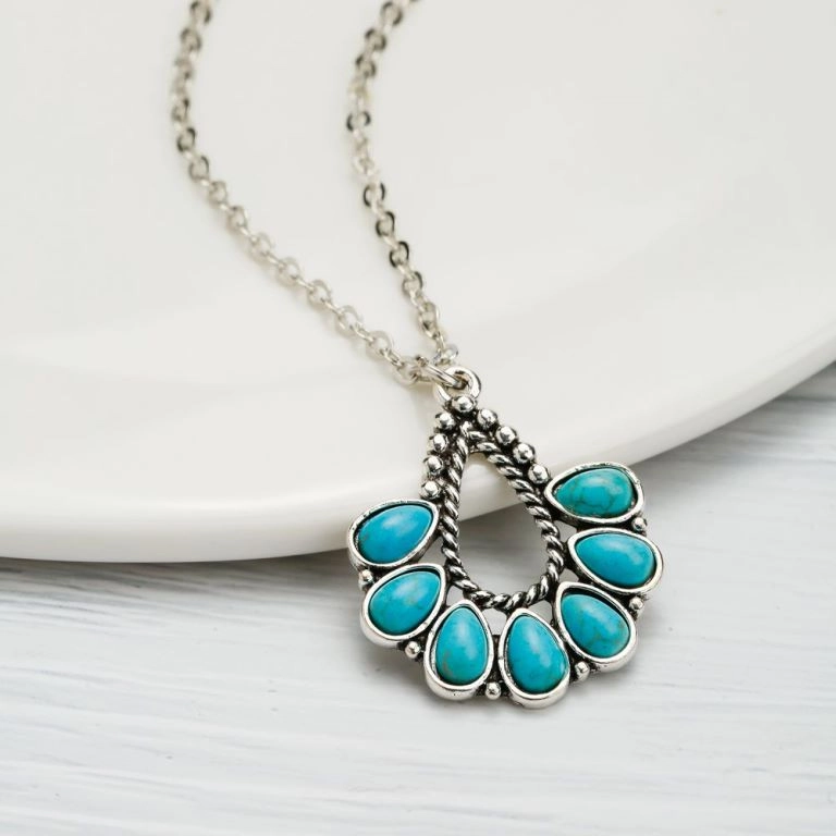 Wholesale 20pcs Turquoise accessories cactus water drop eagle geometric long necklace