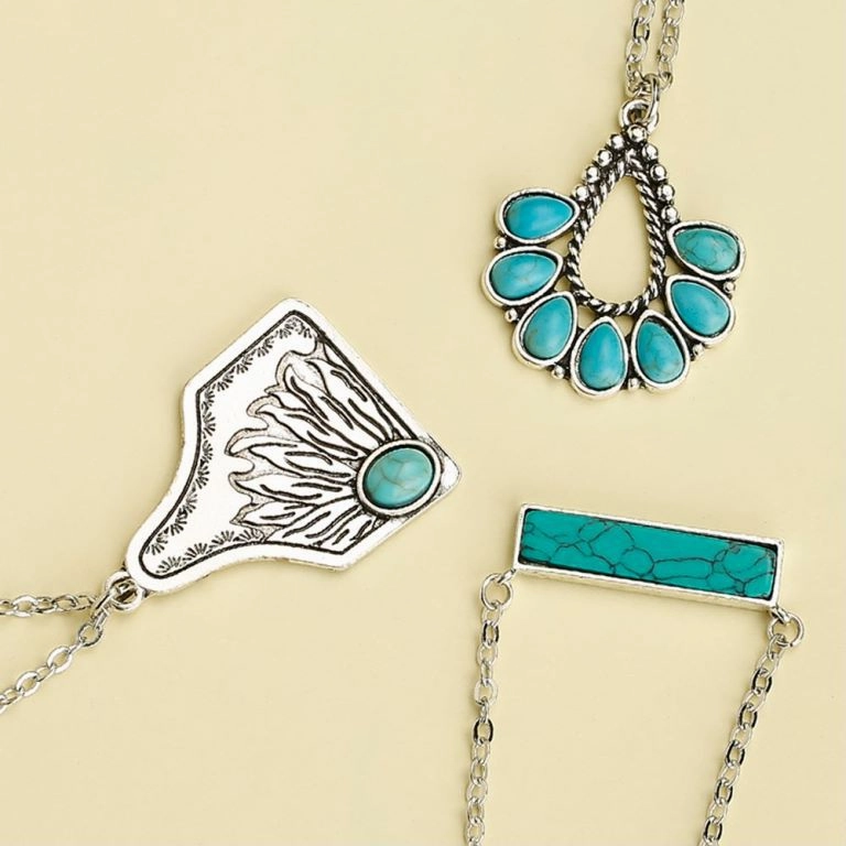 Wholesale 20pcs Turquoise accessories cactus water drop eagle geometric long necklace