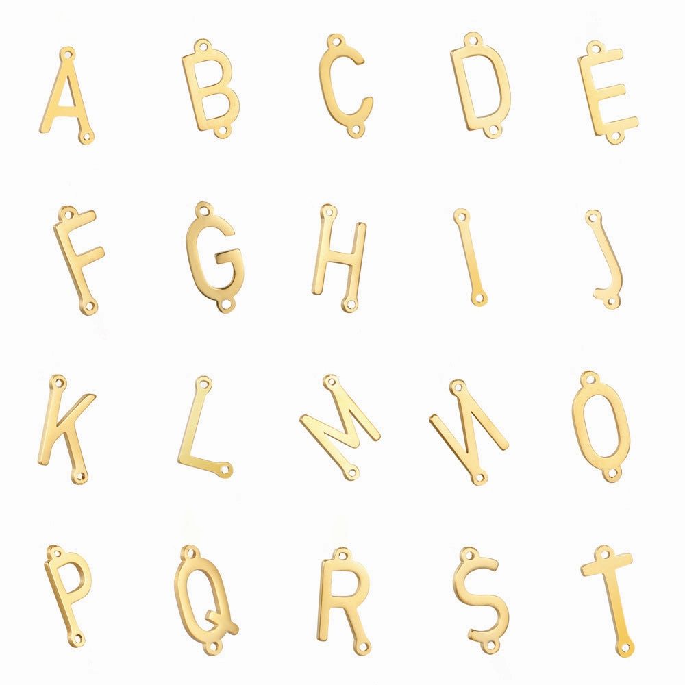 Wholesale 26 Alphabet Gold Up and Down Hole Stainless Steel Necklace