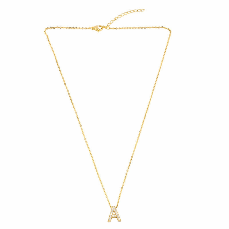 Wholesale 26 English Alphabets Gold-plated Necklaces with Diamonds