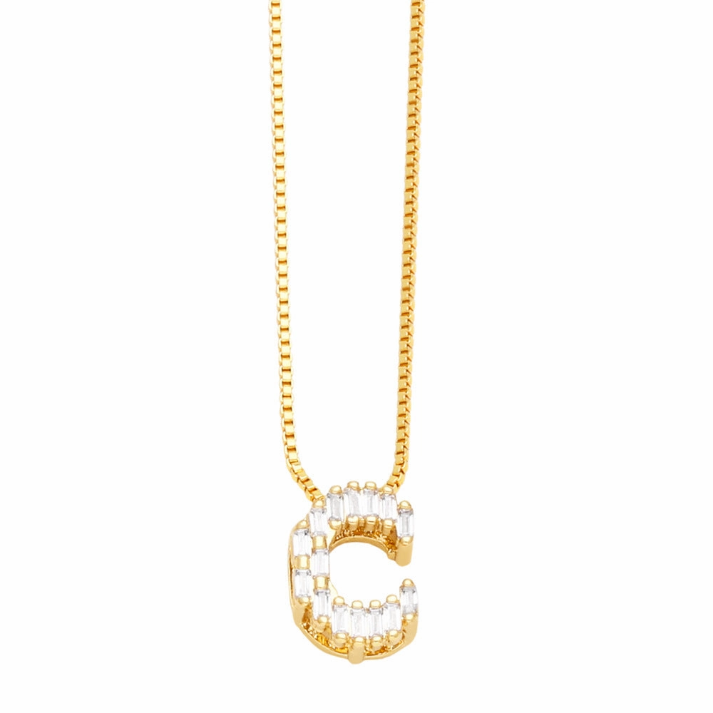 Wholesale 26 English Letters Pendant Full Diamond Zircon Gold Plated Necklaces