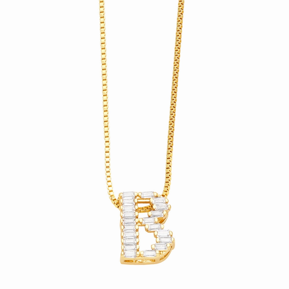 Wholesale 26 English Letters Pendant Full Diamond Zircon Gold Plated Necklaces